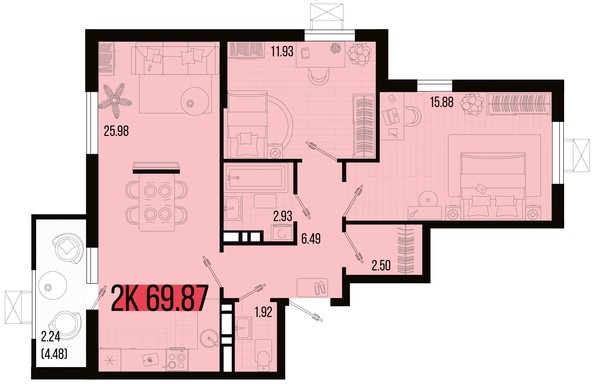 
   Продам 2-комнатную, 69.87 м², Цветной бульвар, литер 3

. Фото 8.