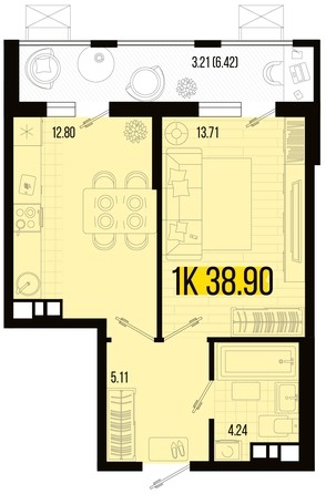
   Продам 1-комнатную, 38.9 м², Цветной бульвар, литер 1

. Фото 4.