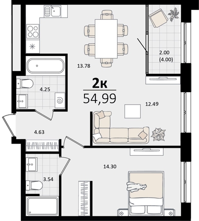 
   Продам 2-комнатную, 54.99 м², Патрики, литер 4.1

. Фото 4.