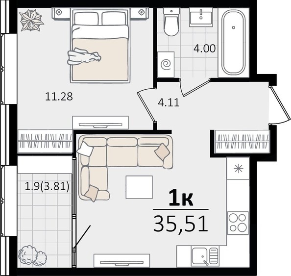 
   Продам 1-комнатную, 35.51 м², Патрики, литер 4.1

. Фото 4.