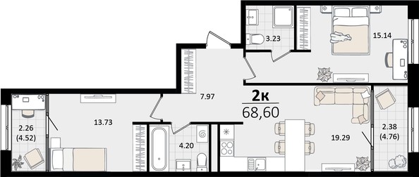 
   Продам 2-комнатную, 68.6 м², Патрики, литер 2

. Фото 4.