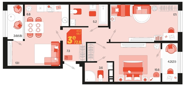 
   Продам 3-комнатную, 72.6 м², Первое место, квартал 1.1, литер 2

. Фото 1.