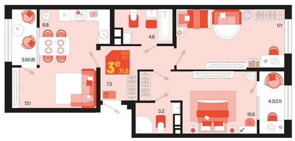 
   Продам 3-комнатную, 71.6 м², Первое место, квартал 1.1, литер 2

. Фото 12.