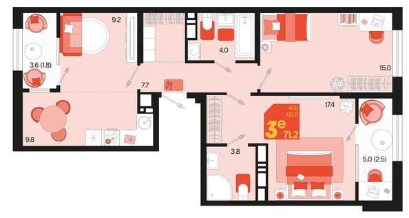 
   Продам 3-комнатную, 71.2 м², Первое место, квартал 1.1, литер 2

. Фото 1.