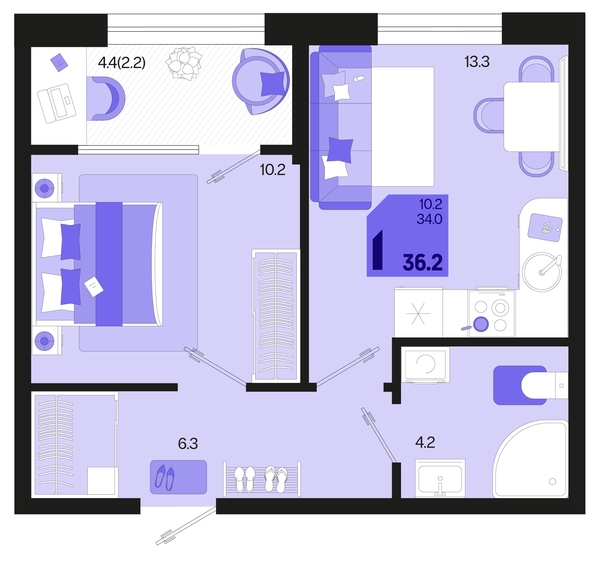 
   Продам 1-комнатную, 36.2 м², Первое место, квартал 1.3, литер 2

. Фото 1.