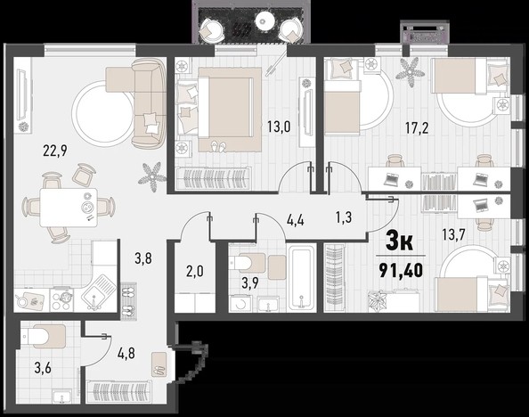 
   Продам 3-комнатную, 91.4 м², Барса, 1В литер

. Фото 1.