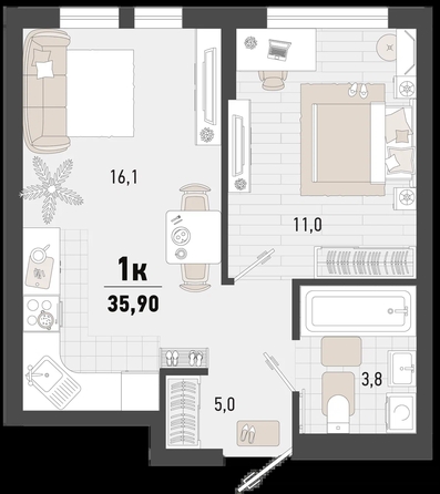 
   Продам 1-комнатную, 35.9 м², Барса, 3В литер

. Фото 1.