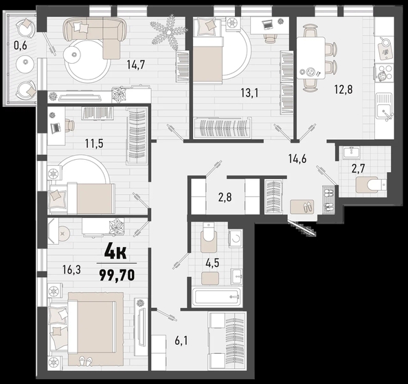 
   Продам 4-комнатную, 99.7 м², Барса, 3В литер

. Фото 12.