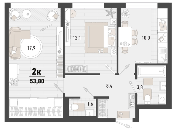 
   Продам 2-комнатную, 53.8 м², Барса, 3В литер

. Фото 1.