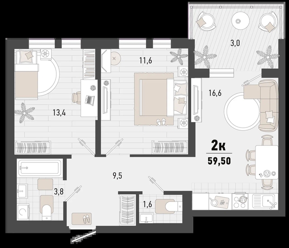 
   Продам 2-комнатную, 59.5 м², Барса, 4В литер

. Фото 1.