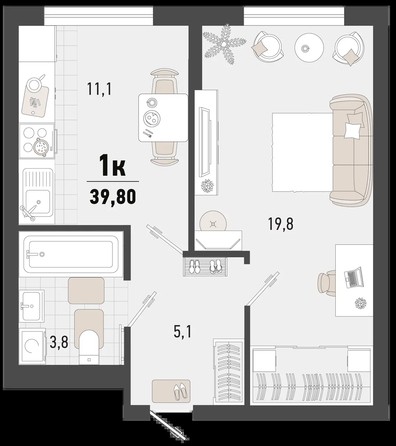 
   Продам 1-комнатную, 39.8 м², Барса, 4В литер

. Фото 1.