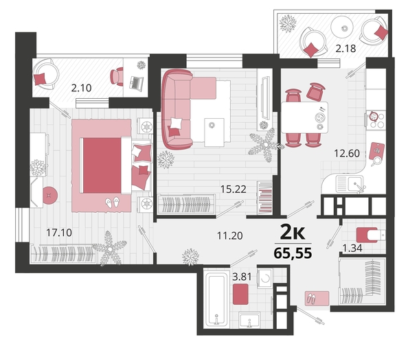 
   Продам 2-комнатную, 65.55 м², Родные просторы, литера 23

. Фото 7.