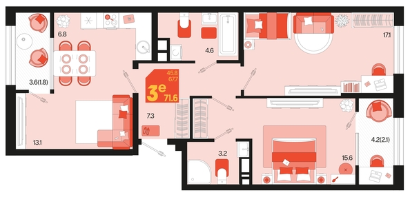 
   Продам 3-комнатную, 71.6 м², Первое место, квартал 1.2, литер 2

. Фото 1.