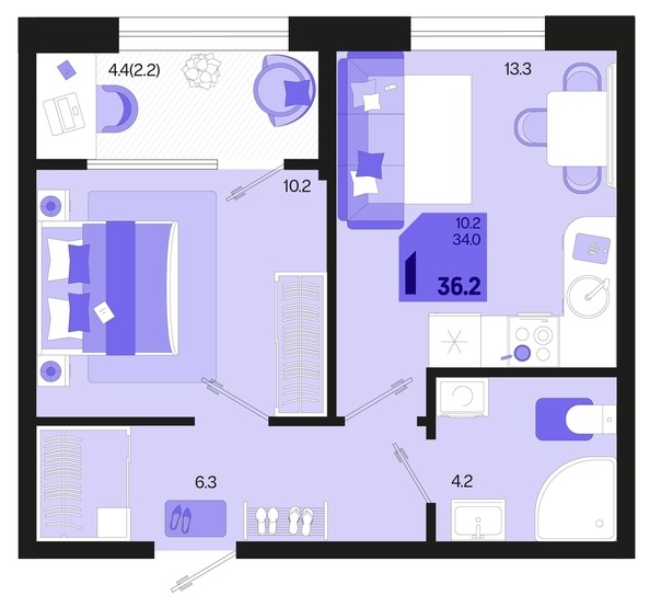 
   Продам 1-комнатную, 36.2 м², Первое место, квартал 1.2, литер 2

. Фото 1.