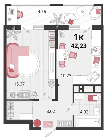 
   Продам 1-комнатную, 42.23 м², Родные просторы, литера 20

. Фото 8.