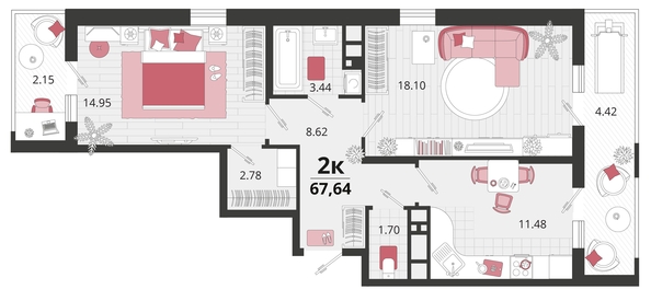 
   Продам 2-комнатную, 67.64 м², Родные просторы, литера 20

. Фото 4.