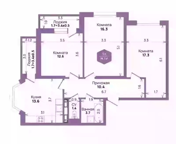 
   Продам 3-комнатную, 78.7 м², Бауинвест, литера 6.1

. Фото 10.