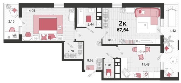 
   Продам 2-комнатную, 67.64 м², Родные просторы, литера 25

. Фото 4.