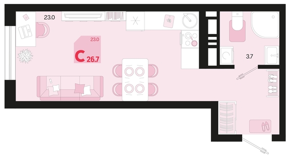 
   Продам 1-комнатную, 26.7 м², Первое место, квартал 1.2, литер 2

. Фото 1.