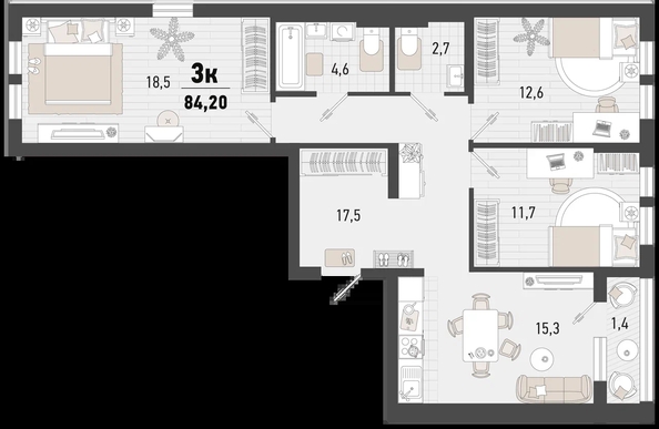 
   Продам 3-комнатную, 84.1 м², Барса, 3В литер

. Фото 1.