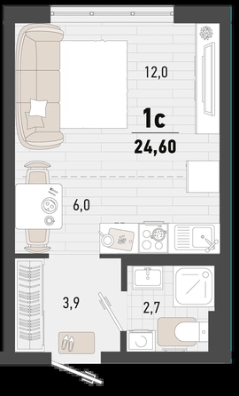 
   Продам 1-комнатную, 24.6 м², Барса, 4Б литер

. Фото 1.