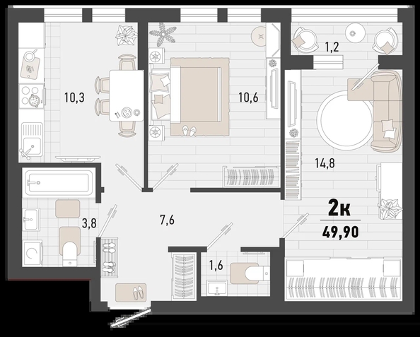 
   Продам 2-комнатную, 49.9 м², Барса, 4В литер

. Фото 1.