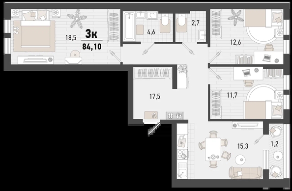 
   Продам 3-комнатную, 84.1 м², Барса, 4В литер

. Фото 3.