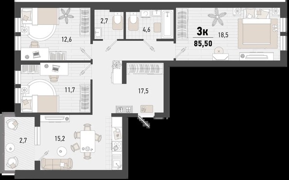 
   Продам 3-комнатную, 85.5 м², Барса, 4В литер

. Фото 1.