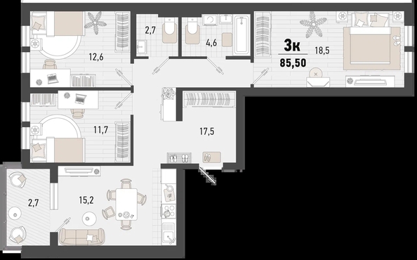 
   Продам 3-комнатную, 85.5 м², Барса, 4В литер

. Фото 2.