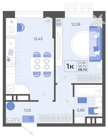 
   Продам 1-комнатную, 38.72 м², Высочество, литера 2

. Фото 8.