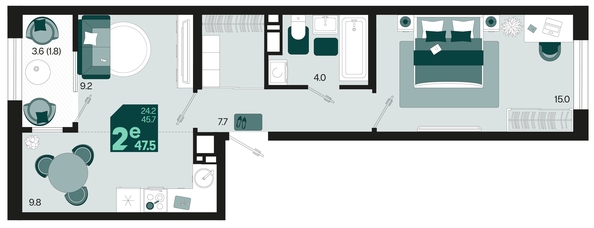 
   Продам 2-комнатную, 47.5 м², Первое место, квартал 1.1, литер 2

. Фото 1.