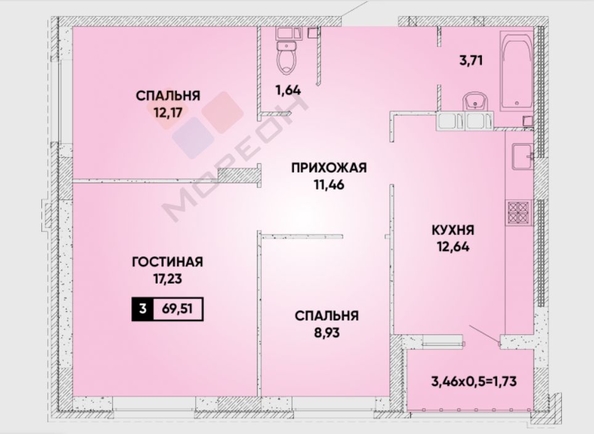 
   Продам 3-комнатную, 67.9 м², Григория Булгакова ул, 12

. Фото 6.