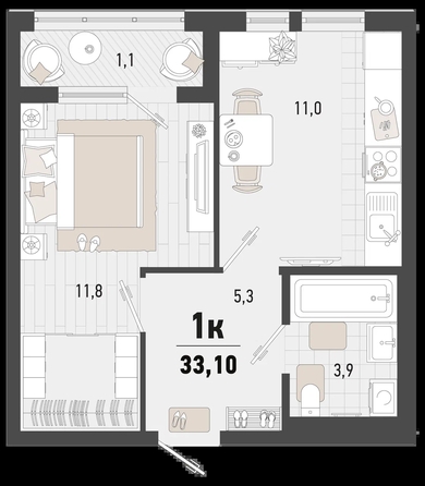 
   Продам 1-комнатную, 33.1 м², Барса, 4Б литер

. Фото 2.