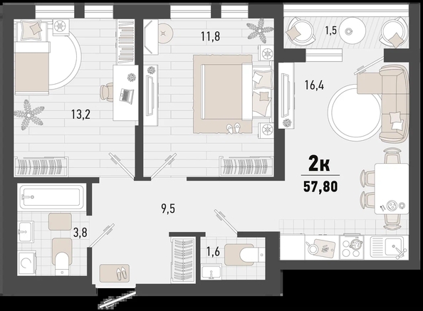 
   Продам 2-комнатную, 57.8 м², Барса, 4В литер

. Фото 1.