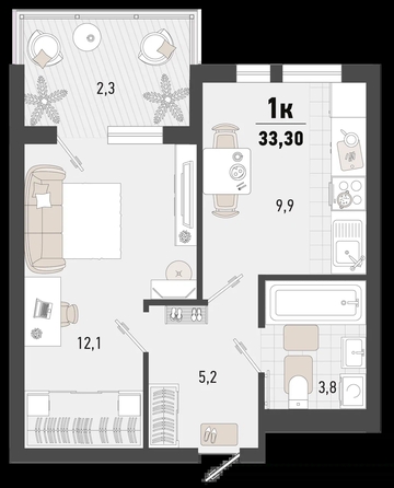 
   Продам 1-комнатную, 33.3 м², Барса, 4В литер

. Фото 1.