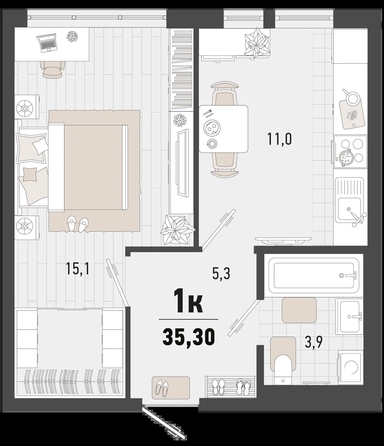 
   Продам 1-комнатную, 35.3 м², Барса, 2В литер

. Фото 1.