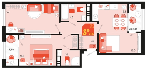 
   Продам 3-комнатную, 71.5 м², Первое место, квартал 1.10 литер 1

. Фото 12.