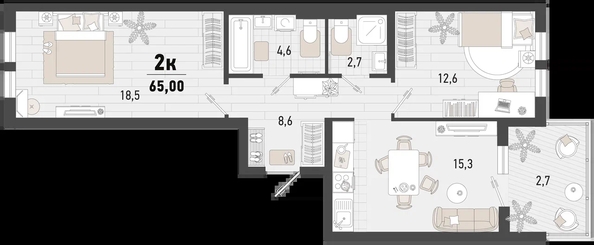 
   Продам 2-комнатную, 65 м², Барса, 4В литер

. Фото 2.