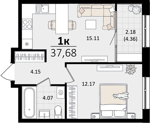 
   Продам 1-комнатную, 37.68 м², Патрики, литер 2

. Фото 7.