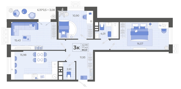 
   Продам 3-комнатную, 80.51 м², Высочество, литера 2

. Фото 4.