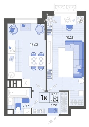 
   Продам 1-комнатную, 43.03 м², Высочество, литера 2

. Фото 7.