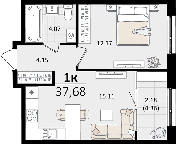 
   Продам 1-комнатную, 37.68 м², Патрики, литер 2

. Фото 8.