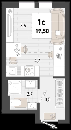 
   Продам 1-комнатную, 19.5 м², Барса, 3В литер

. Фото 2.