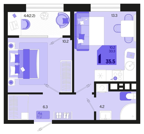 
   Продам 1-комнатную, 35.5 м², Первое место, квартал 1.3, литер 2

. Фото 12.