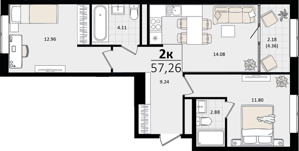 
   Продам 2-комнатную, 57.26 м², Патрики, литер 5.1

. Фото 7.