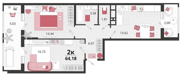 
   Продам 2-комнатную, 64.18 м², Родные просторы, литера 22

. Фото 4.