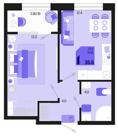 
   Продам 1-комнатную, 35.5 м², Первое место, квартал 1.2, литер 1

. Фото 2.