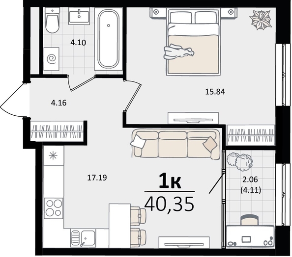 
   Продам 1-комнатную, 40.35 м², Патрики, литер 2

. Фото 8.