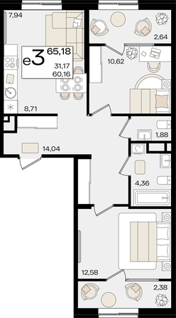 
   Продам 3-комнатную, 65.18 м², Патрики, литер 1.4

. Фото 8.