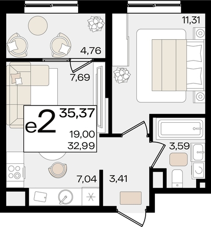 
   Продам 2-комнатную, 35.37 м², Патрики, литер 1.1

. Фото 8.